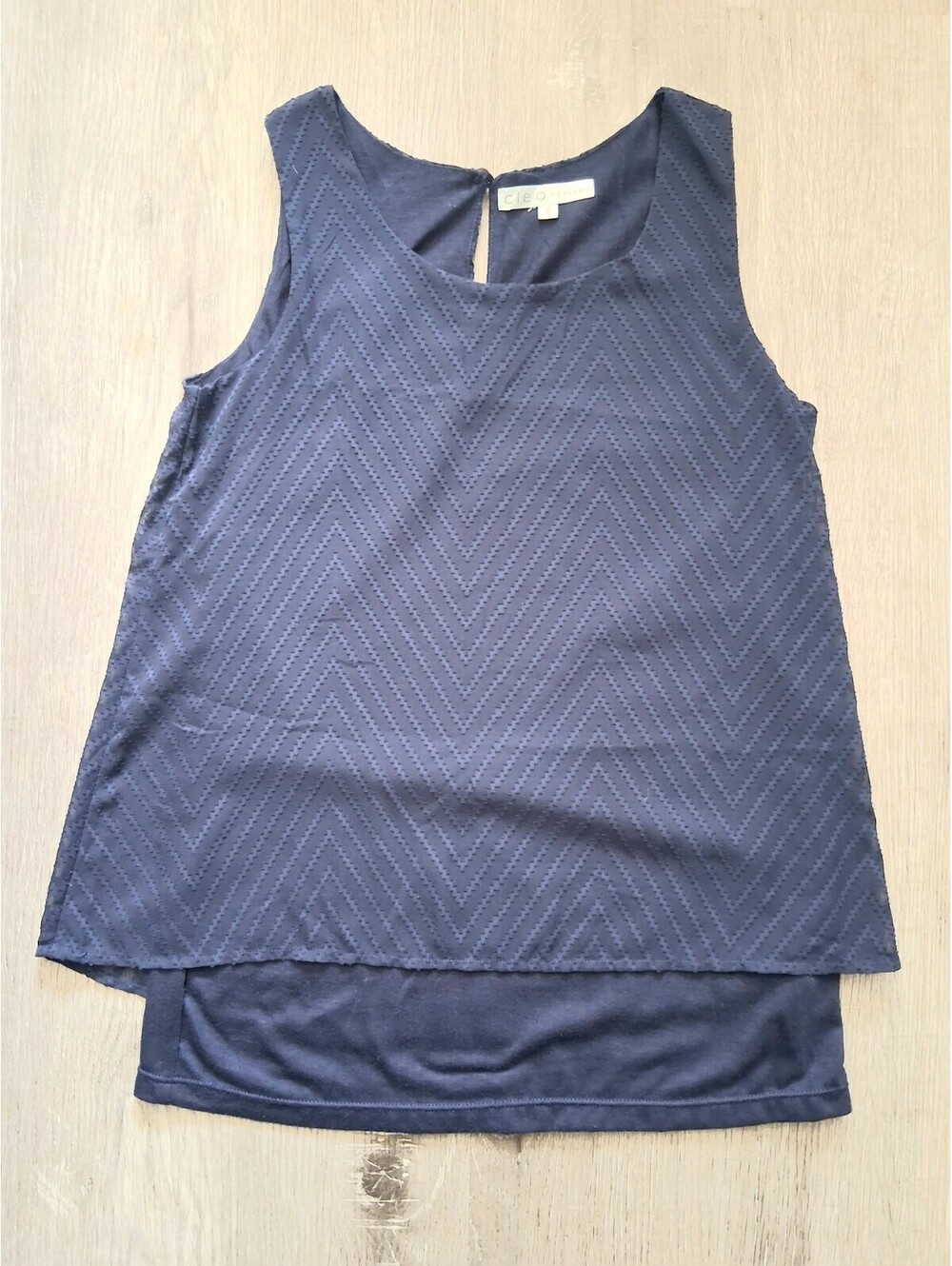Cleo Petites Women's XS Sleeveless Layered Navy Blue Chevron High-Low Tank Top